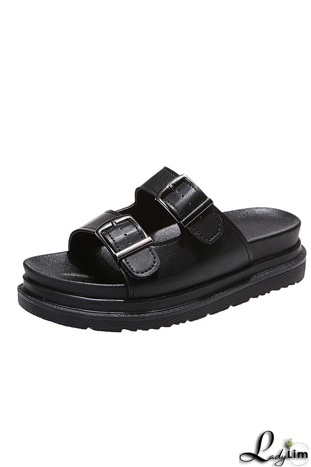 Buckle Platform Slide Sandals