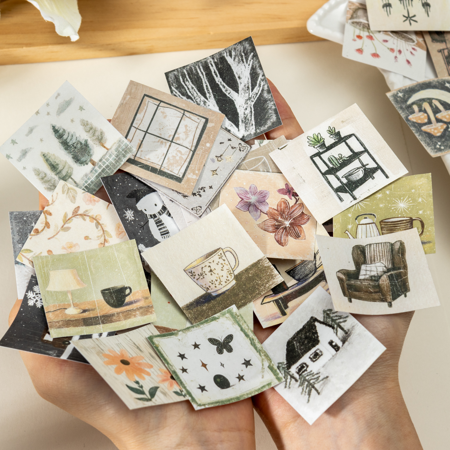 스티커북 - 질감 있는 장식품 시리즈 빈티지 식물 꽃병