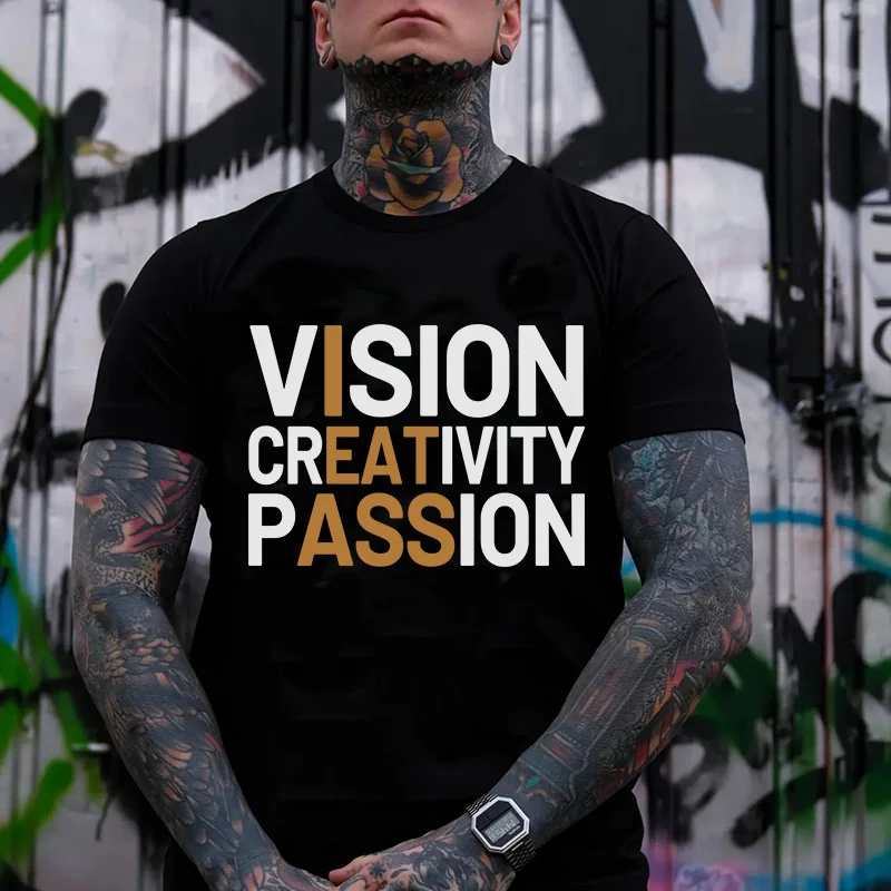 VISION CREATIVITY PASSION Black Print T-shirt