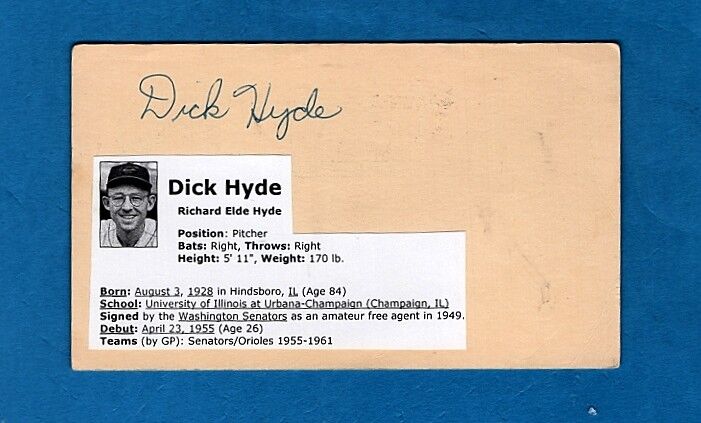 1955 DICK HYDE-WASHINGTON SENATORS AUTOGRAPHED POSTCARD Photo Poster painting-d.2020