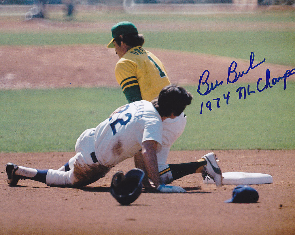 BILL BUCKNER LOS ANGELES DODGERS 1974 NL CHAMPS ACTION SIGNED 8x10