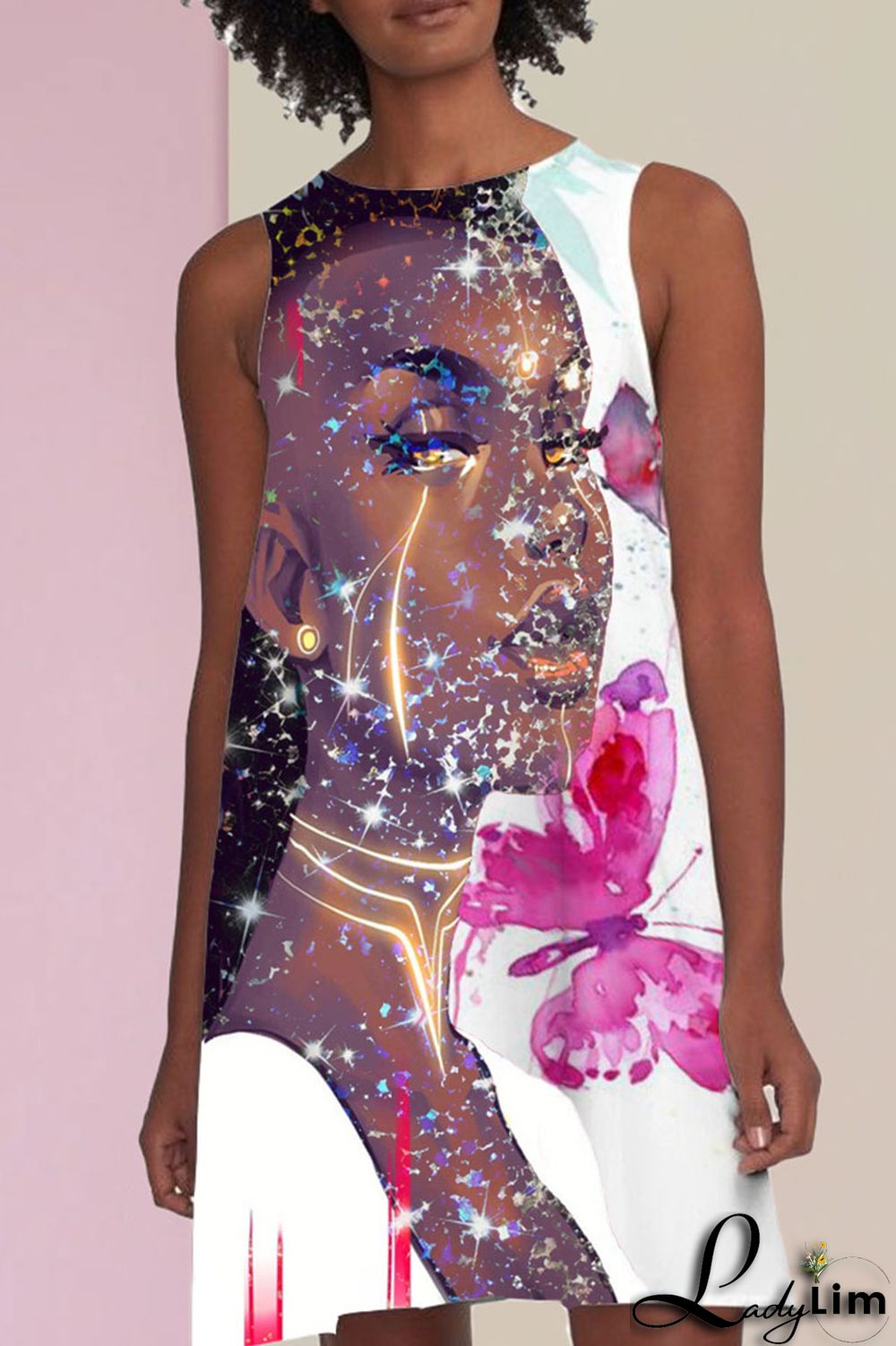 Brown Casual Print Patchwork O Neck A Line Dresses