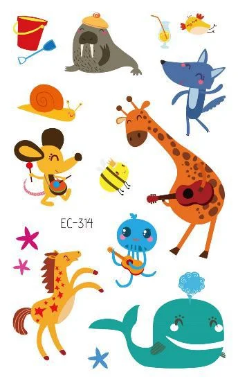 24 kinds Cartoon Animals Temporary Tattoo Stickers for Kids Lion Tiger Giraffe Elephant Fox Hedgehog Turtle tatouage temporaire