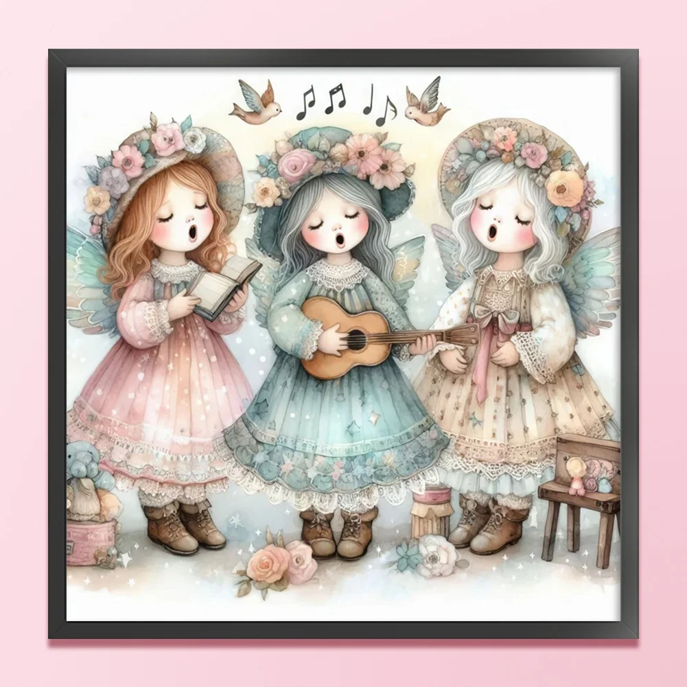 DIY Stamped Cross Stitch 11CT Full Embroidery 50*50cm - Angel Choir Playing Guitar