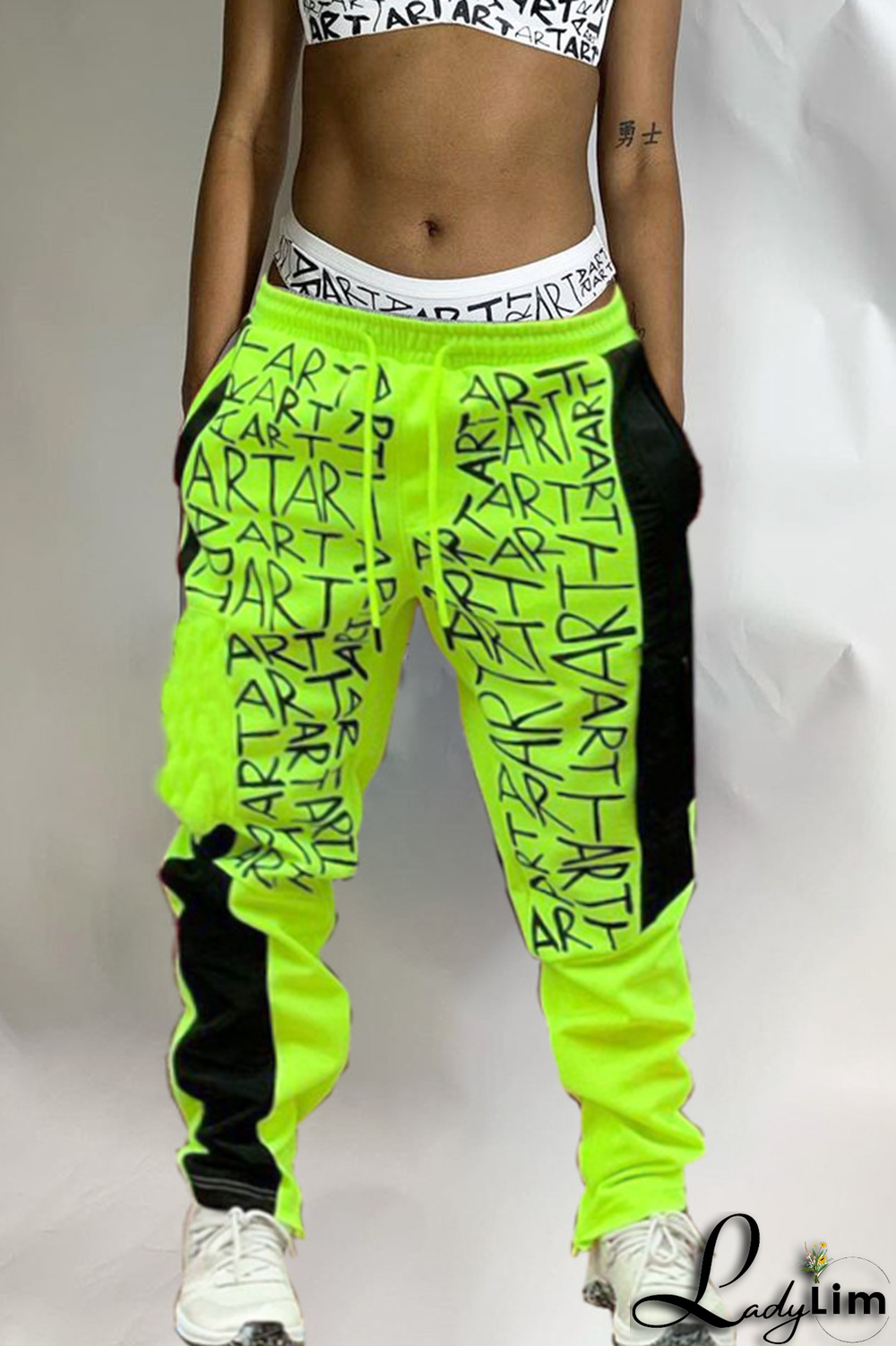 Green Casual Print Patchwork Harlan Mid Waist Harlan Full Print Bottoms