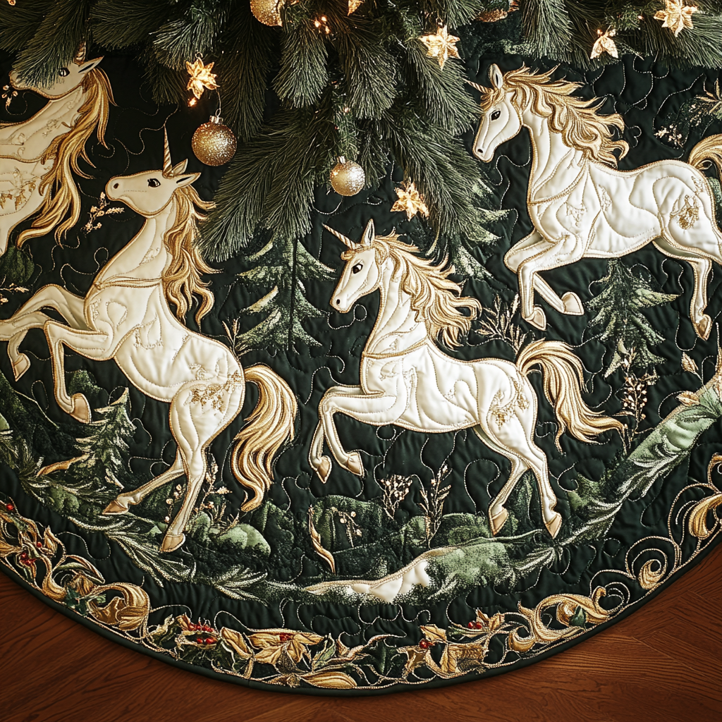 Golden Starlight Christmas Quilted Tree Skirt NCU0DV2267