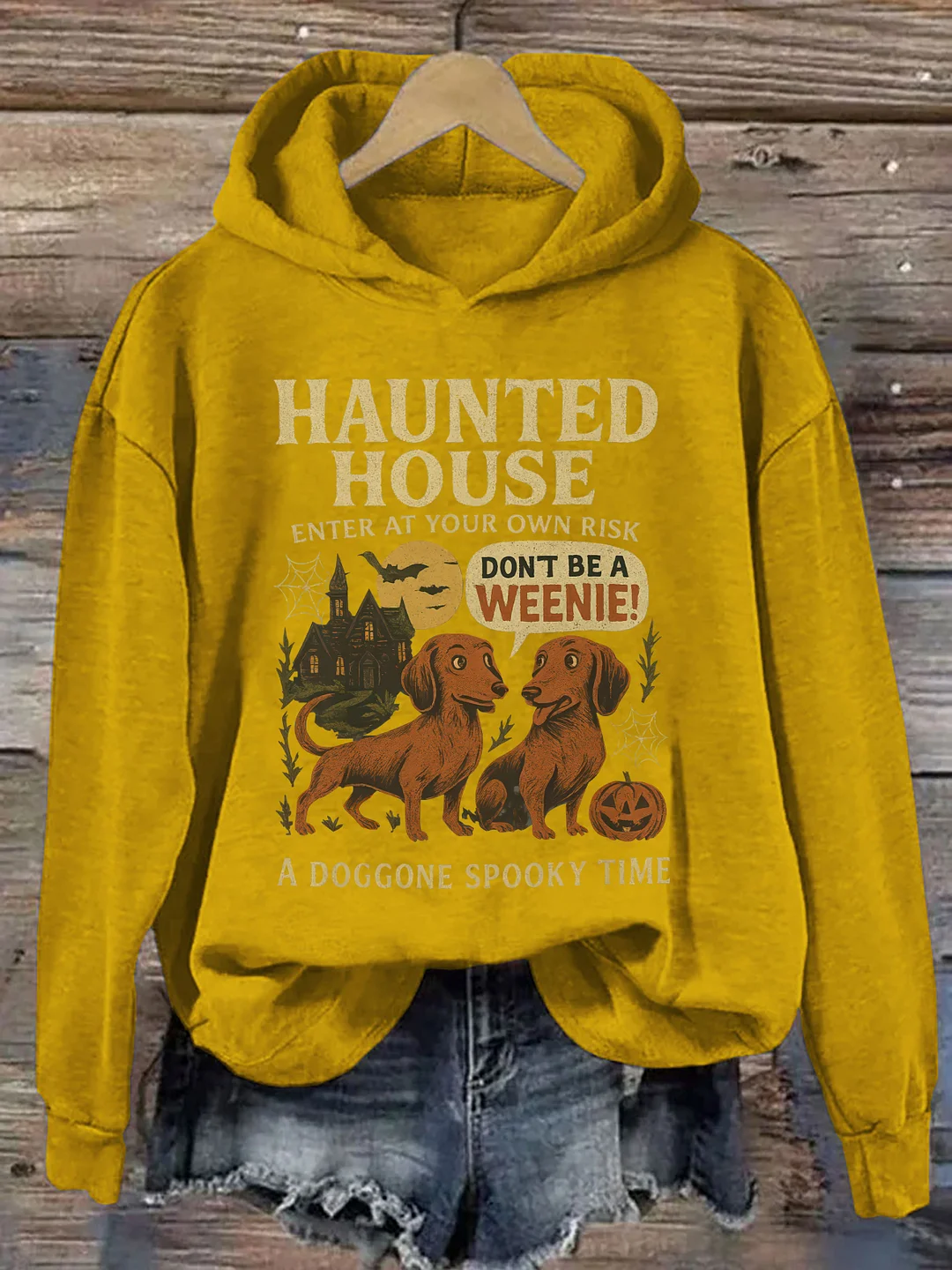 Vintage Haunted House Halloween Spooky Dachshund Hoodie