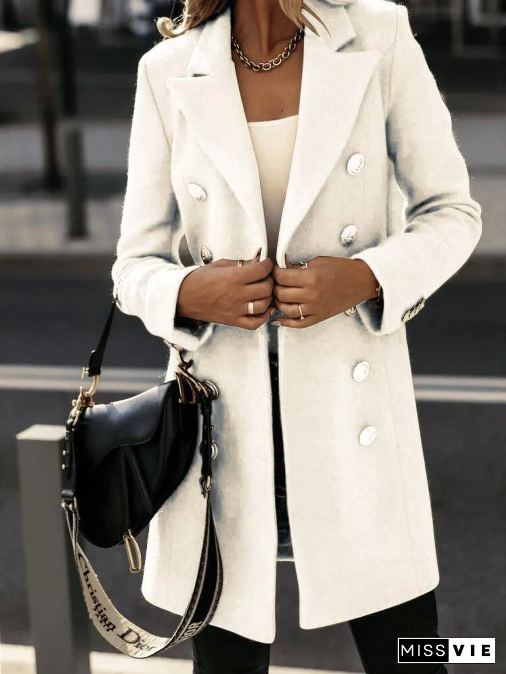 Lapel Slim Plain Long Coat