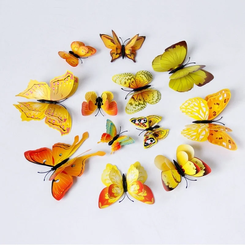 12pcs Butterflies Wall Sticker Decals Stickers on the wall Refrigerator Magnet Home Decorations 3D Butterfly PVC Wallpapers