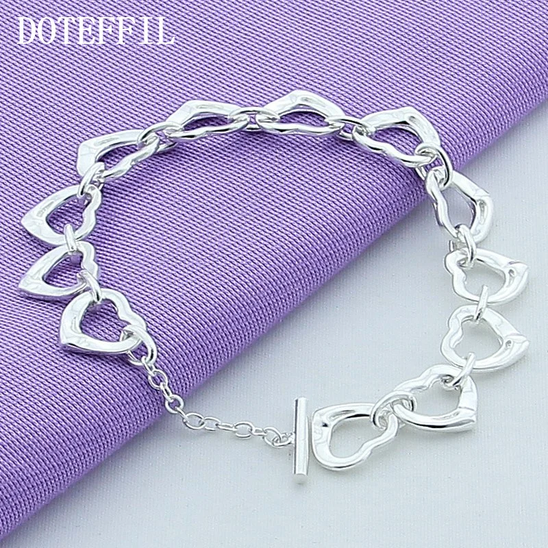 DOTEFFIL 925 Sterling Silver Full Heart Chain Bracelet For Woman Jewelry