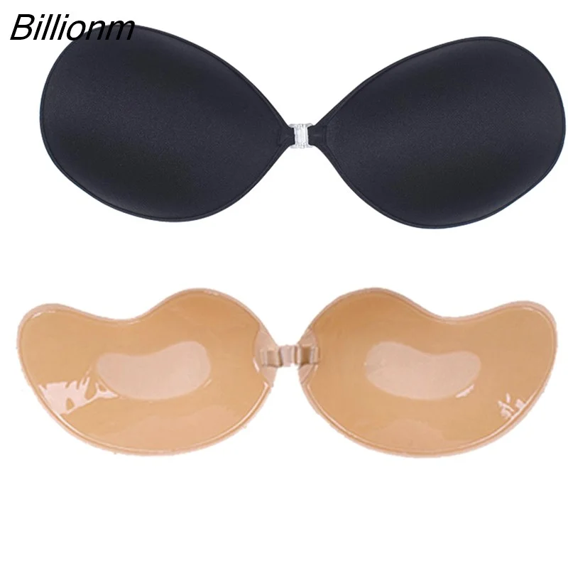 Billionm Sexy Women Invisible Push Up Bra Self-Adhesive Silicone Bust Front Closure Sticky Bra Black Skin Backless Strapless Bra
