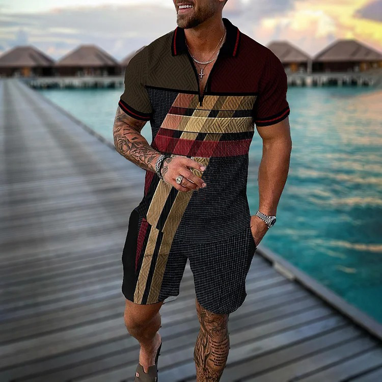 Fashion Color Short Sleeve Polo Shirt And Shorts