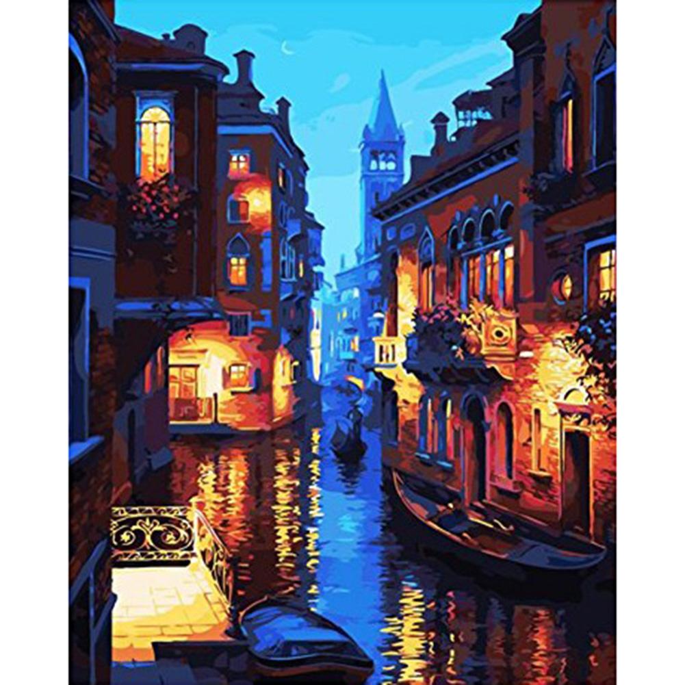 

40*50CM Paint By Numbers-Night Water Town, 501 Original