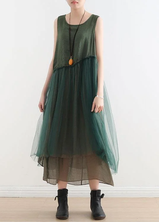 Art Green Patchwork Cotton Summer Dresses