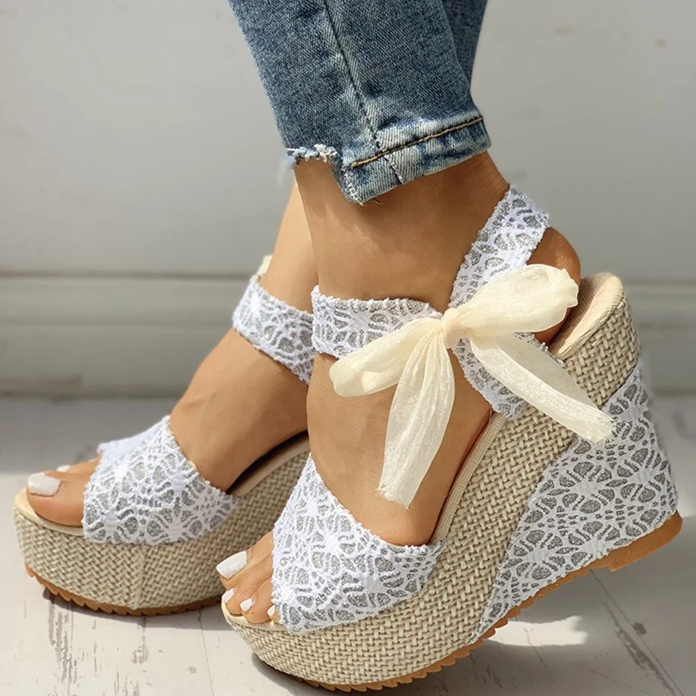 INS Hot Lace Leisure Women Wedges Heeled Women Shoes 2021 Summer Sandals Party Platform High Heels Sandalias Zapatos Mujer