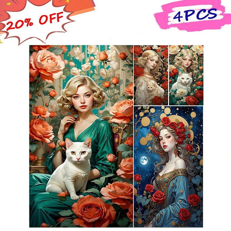 4pcs Girl With Flowers 40*70CM (Canvas) Full Square Drill Diamond Painting gbfke