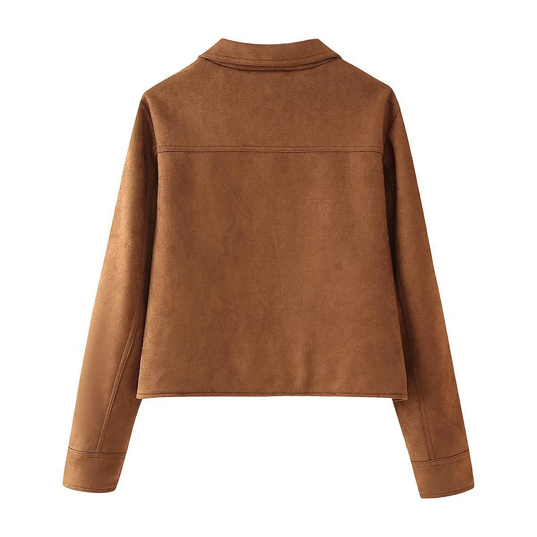 Nigikala Nigikala New INS Style Retro Style Simple Collar Pocket Deer-Skin Jacket