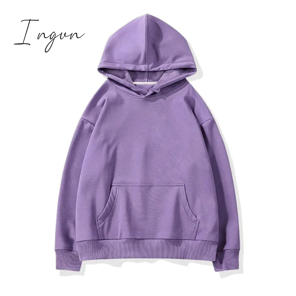 Ingvn - Women Unisex Couple Fleece 100% Cotton Suits 2 Pieces Sets Casual Tracksuit Hoodies