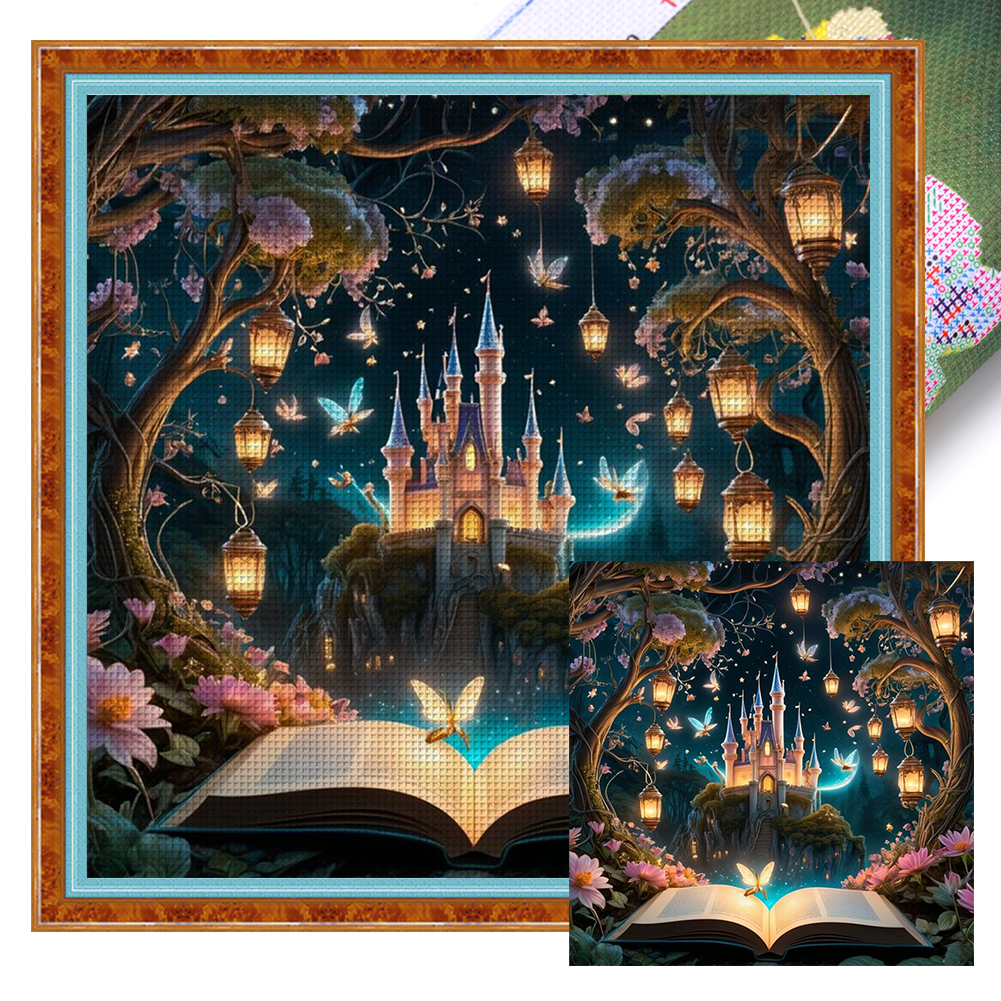 Castle In The Book Full 14CT Pre-stamped Canvas(45*45cm) Cross Stitch