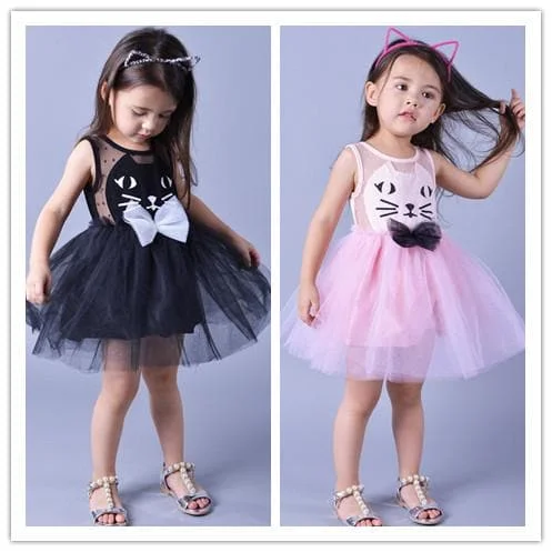 Pink/Black Super Cute Kitty Children's Princess Dress SP153041