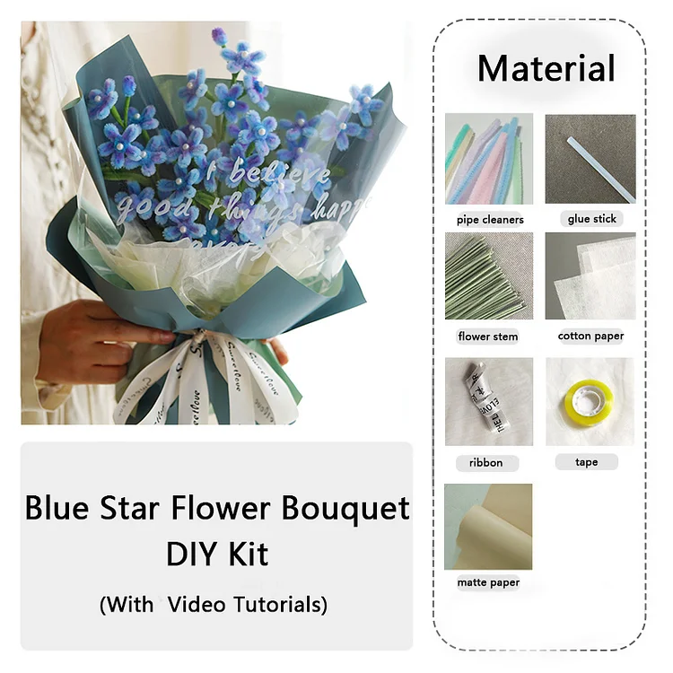 DIY Pipe Cleaners Kit - Blue Star Flower Bouquet