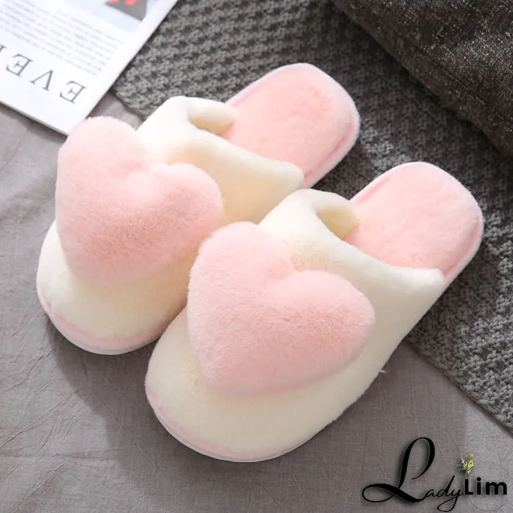 Love Heart Pattern Plush Slippers