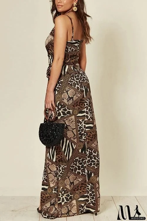 MidiSono - Lepard Patchwork Slip Maxi Dress