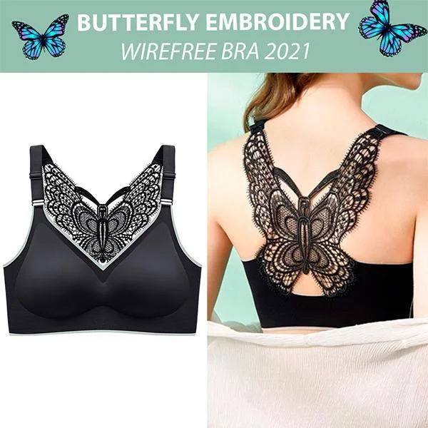 Butterfly Embroidery Wirefree Bra Seamless Wirefree Back Butterfly
