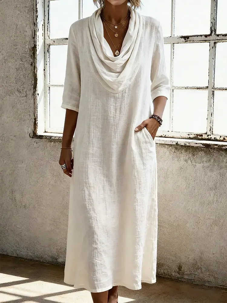 Women's Casual Large Neckline Fashion Cotton Dress