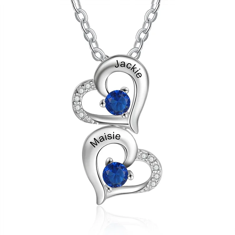 Personalized Heart Sapphire Birthstone Necklace Custom 2 Names September Birthday Gifts for Family