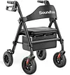 Soundfuse Rollator Walkers for Seniors with Seat, Foldable Lightweight Rolling Walker with 8" Big PU Wheels, Ergonomic Seat, Dual Height Adjustment