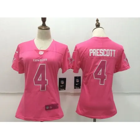 Women's  Dallas Cowboys #4 Dak Prescott Pink Stitched NFL Limited Rush Fashion Jersey