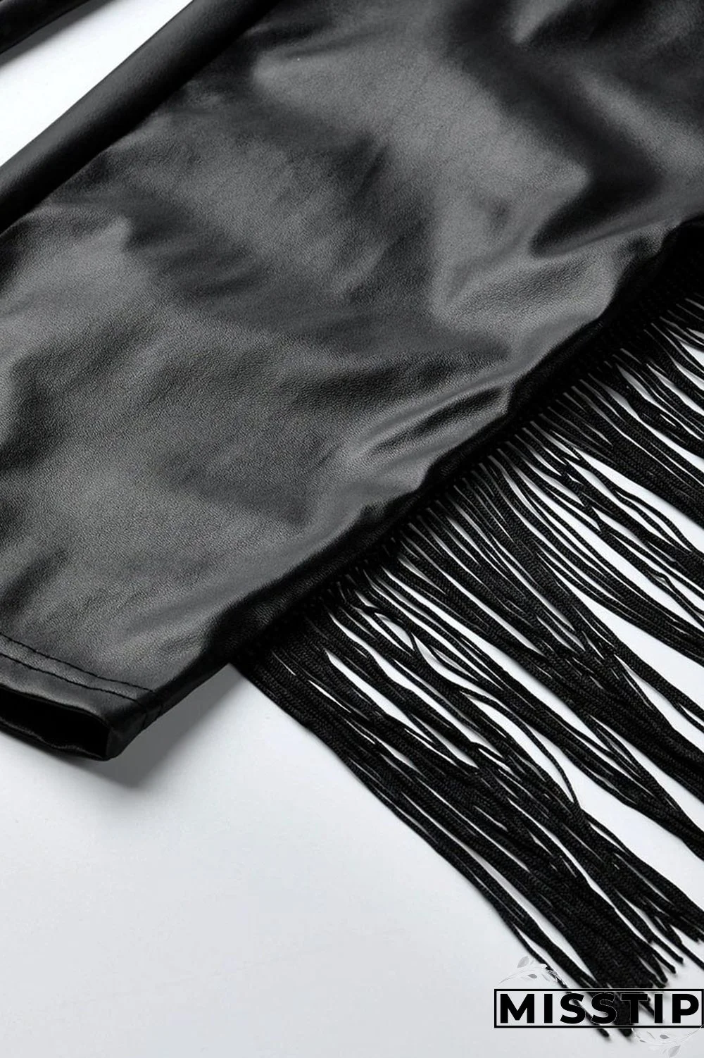 Wine Red PU OL Patchwork Solid tassel Zippered Stitching Zipper Tassel Plus Size