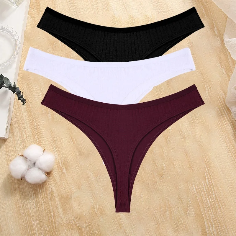 FINETOO 3PCS/Set Cotton G-string Women Lingerie Panties S-XL Thong Femmale Underwear Sexy Pantys Underpant Intimate Thong Girl