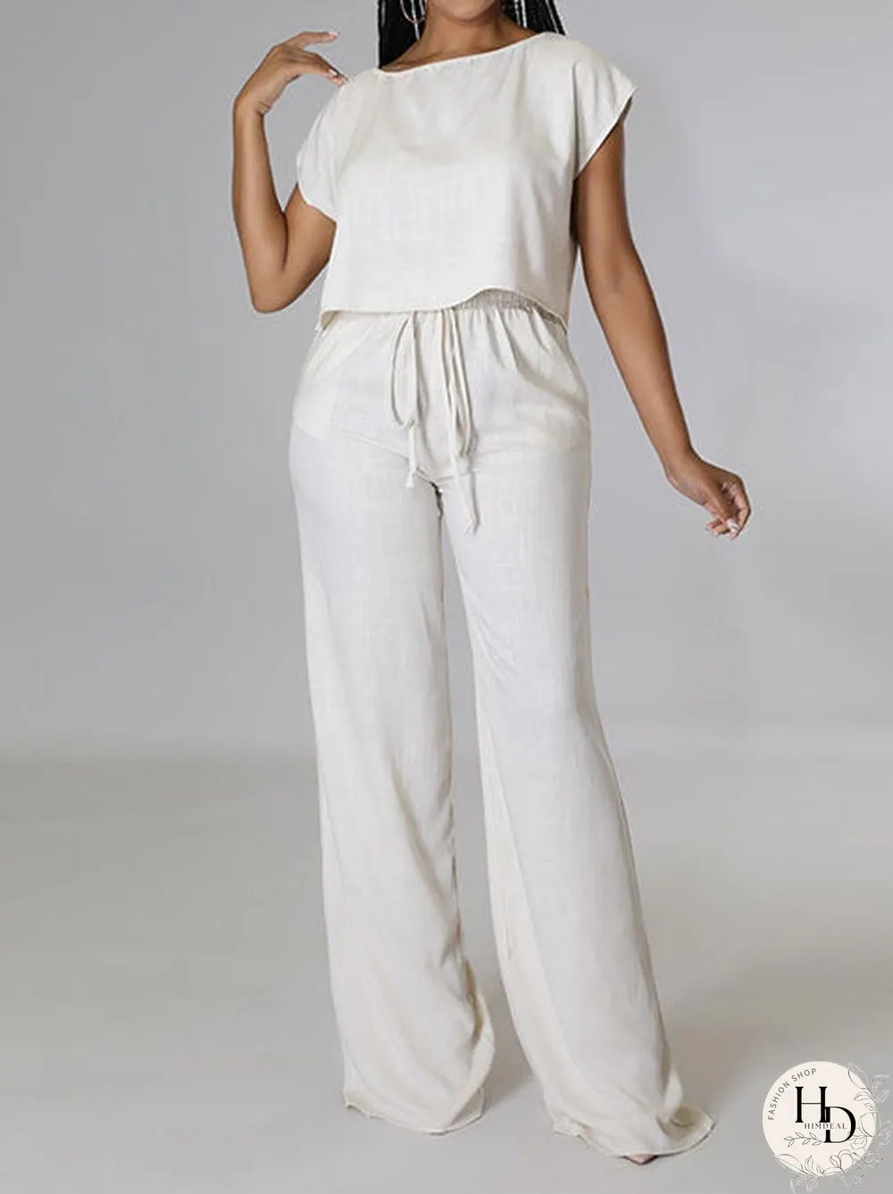 Women'S Sets Short Sleeve T-Shirt & Wide Leg Pants Two Piece Set