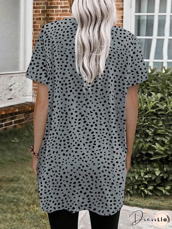 Leopard Pattern Short-Sleeved Chiffon Tee Women'S Loose Fit Pullover Top