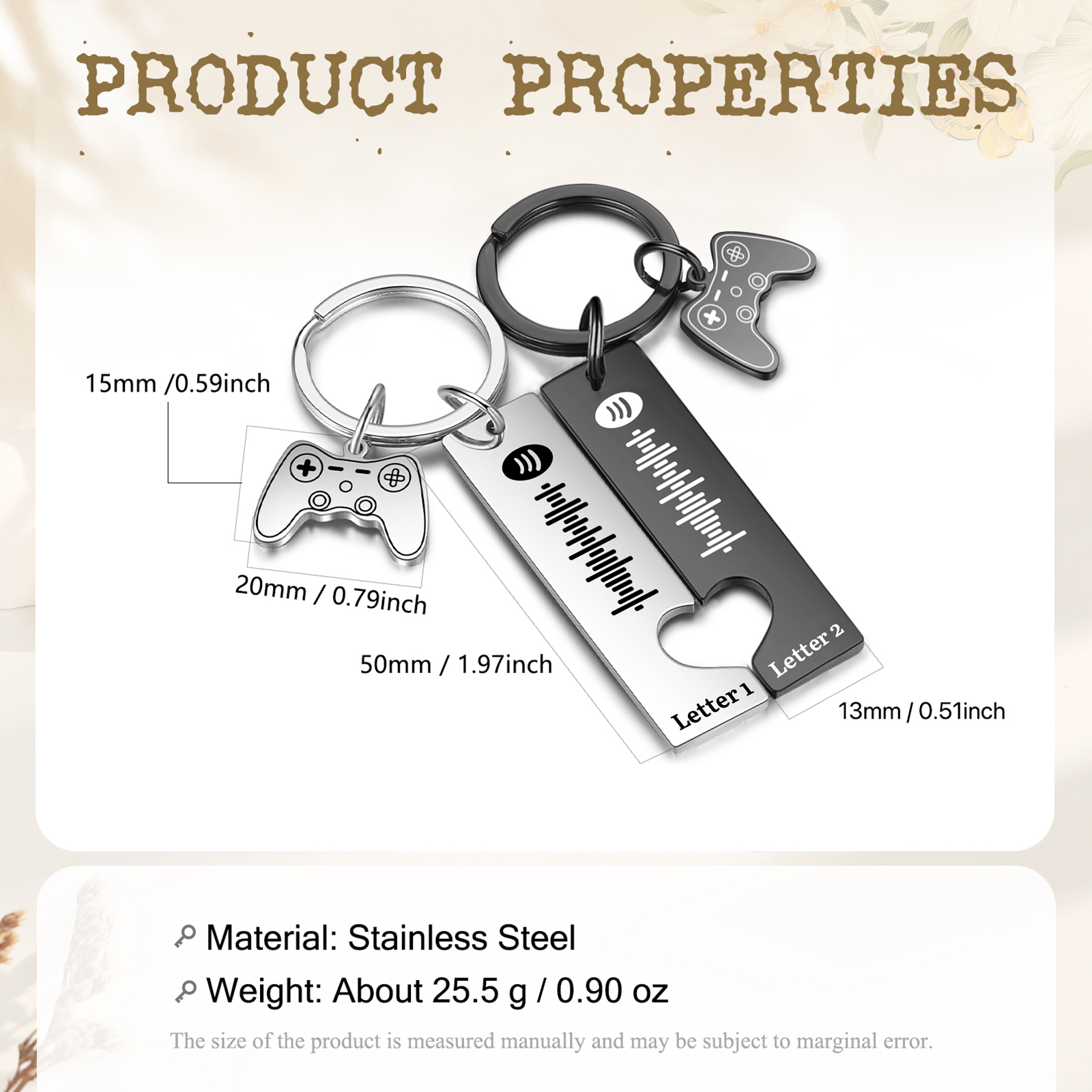 Personalised Spotify Code Keyring Custom 2 Letters Keychain Scannable Music Keychain Valentine's Day Gift for Couples-Jessemade AU