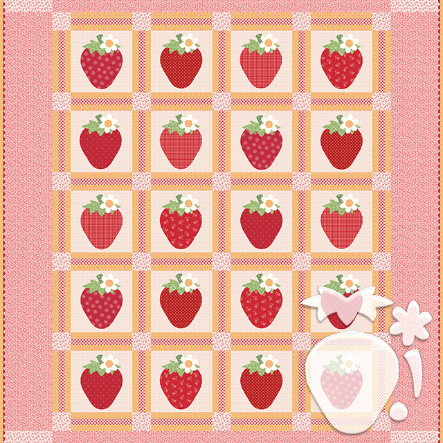 Vintage Strawberries Quilt Template With Instruction