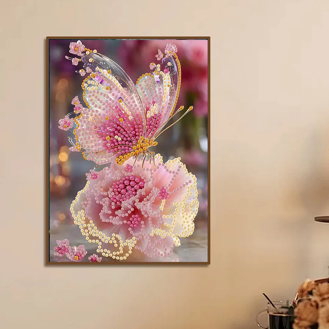 Pearl Painting Kit for Adults Pink Butterfly 11.81x15.75in