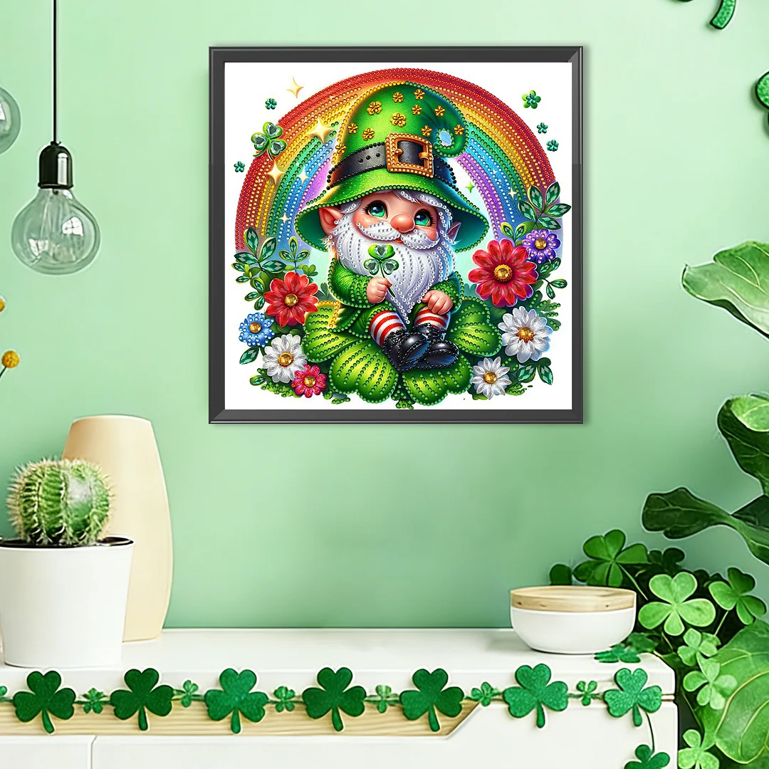 St Patricks Day Elve Special Shaped 5D DIY Partial Drill Diamonds Dots Gem Art Kits for Adults Beginners Home Decor Diamonds Paintings Gem Art 11.81 X11.81inch