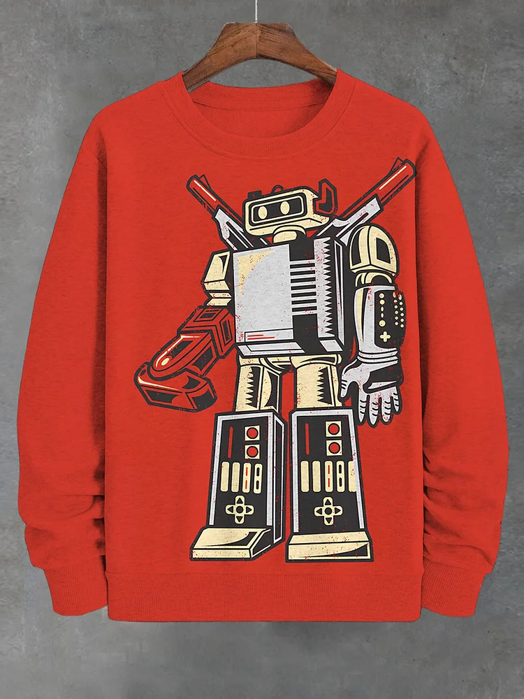 Men's Retro Robot Fun Art Print Casual Sweatshirt