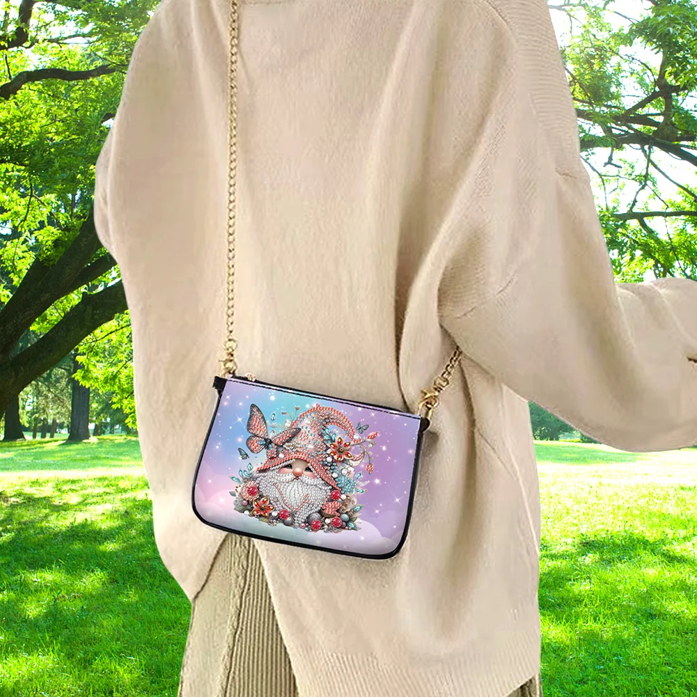 Butterfly Gnome Diamond Painting Coin Chain Purse 5D Diamond Handmade Chain Bag