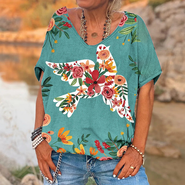 Women's Peace Dove V-neck Printed Top socialshop
