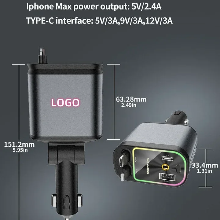 Comes with 4-in-1 fast charging car charger with starry sky roof ambient light