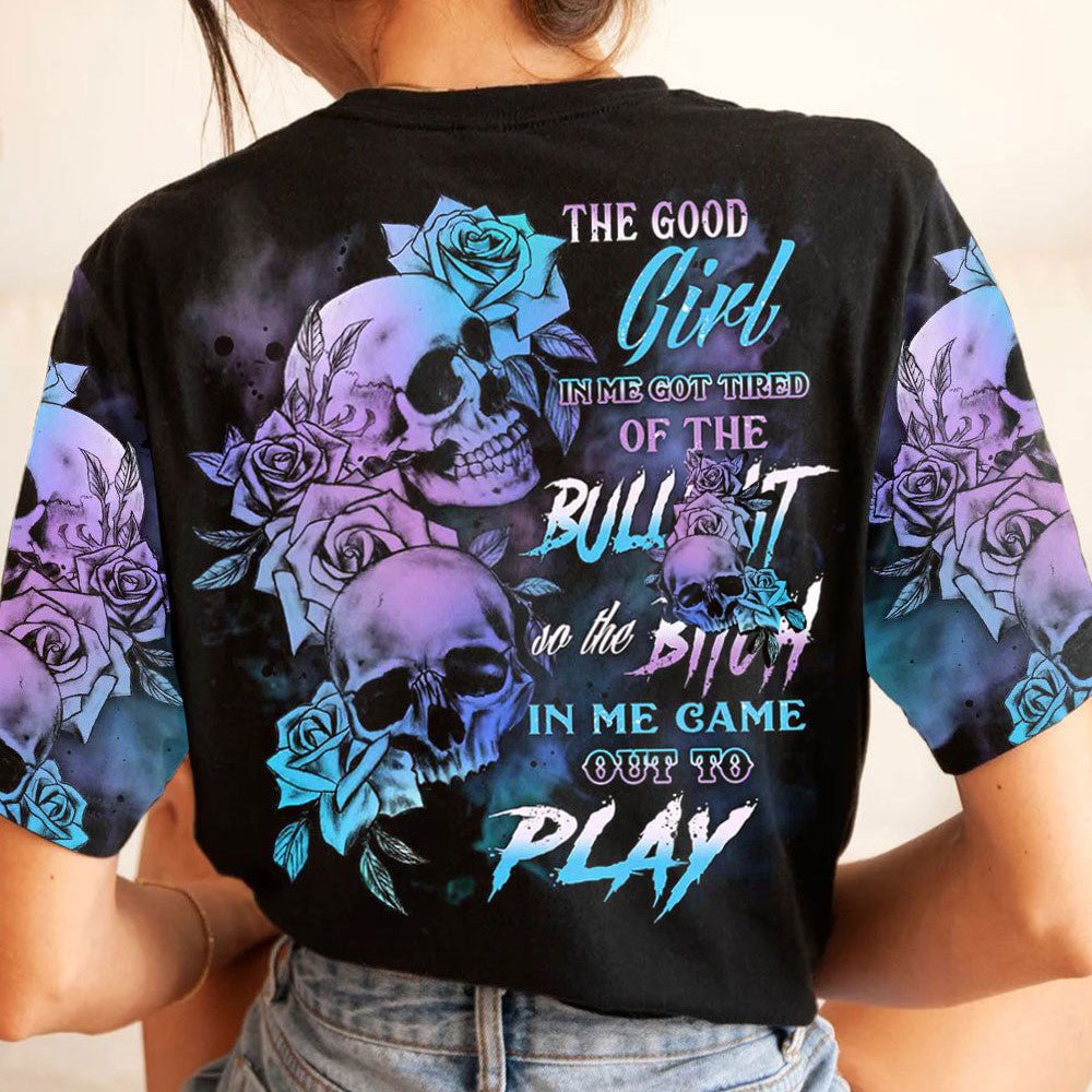 "The Good Girl In Me Got Tired" Personalized Slogan Rose Skull Creative Print Women's Fashion Casual T-Shirt