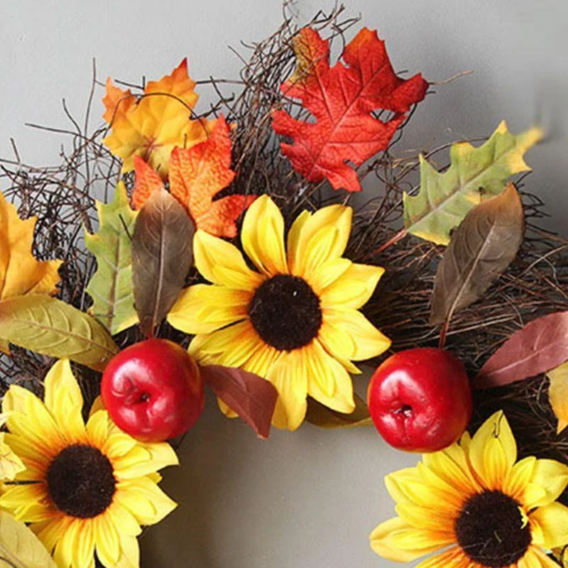 Sunflower Wreath With Maple Leaves For Fall Decoration