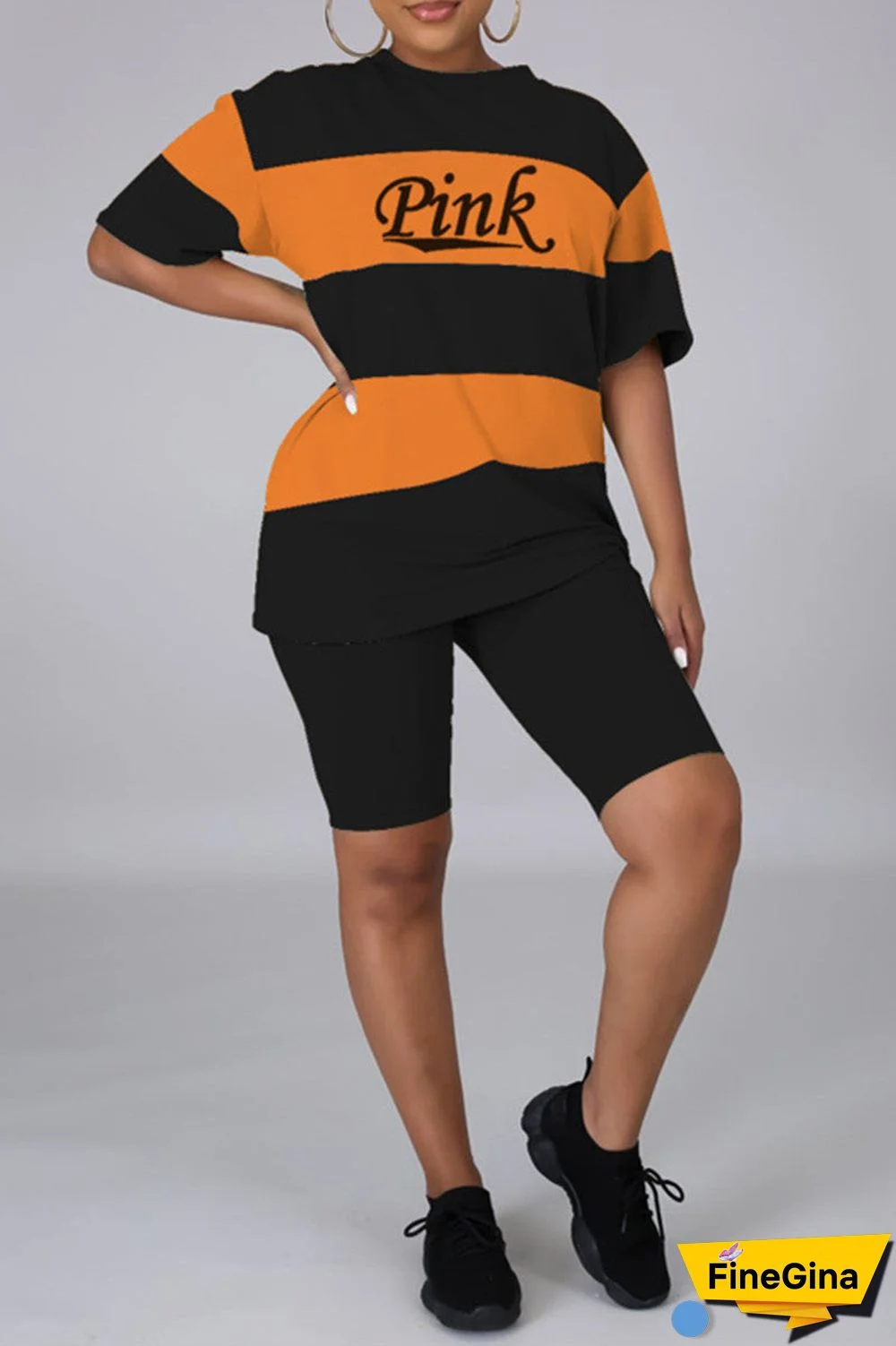 Fashion Casual Letter Print Basic O Neck Short Sleeve Two Pieces