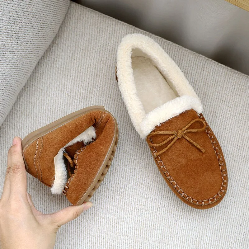 Winter Women Shoes 2021 Thick Plush Warm Ladies Floor Slippers Home Indoor Bowknot Comfort Female Flats Shoes Non Slip Loafers