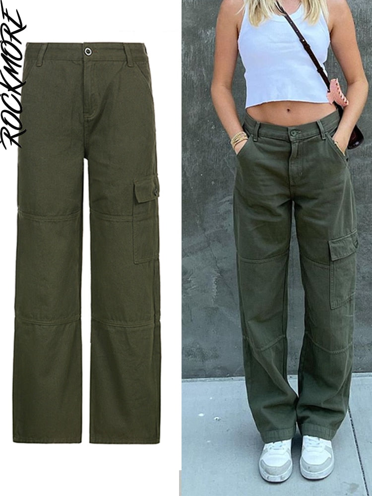 Rockmore Brown Vintage Baggy Jeans Women 90s Streetwear Pockets Wide ...