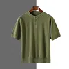 Men's Knit Short Sleeve Top Round Neck Button Detail Solid Color Loose Fit Summer New Tee